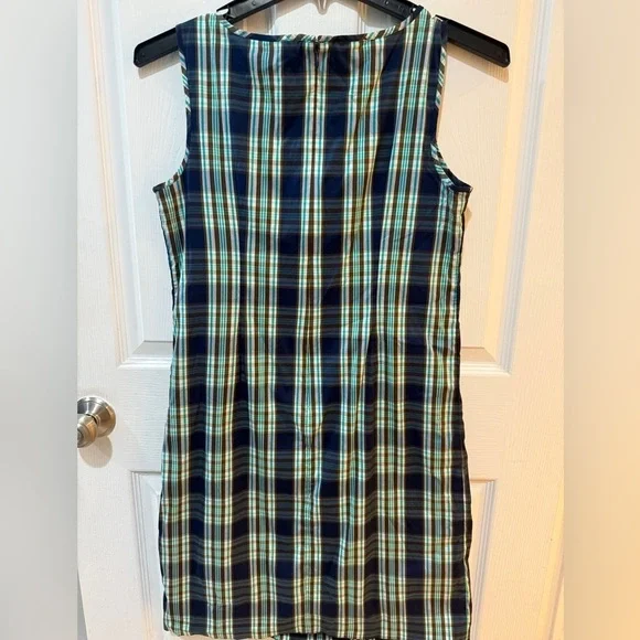 Talbots Blue and White Sheath Midi Tartan Plaid Dress Add a blazer for Fall🍁 - Picture 4 of 5